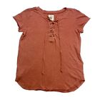 BILLABONG Shirt Womens Small S Pink Lace Up Short Sleeve Essentials Cotton