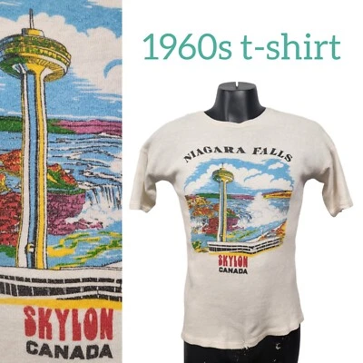Vtg 60s Graphic Tshirt Skylon Canada Niagara Falls Knit Cotton Tourist Mens S/M - Image 1 of 4