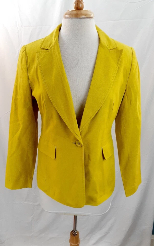 Chadwicks Classic Womens Sz 8P Petite Chartreuse Green Linen Blend Blazer Career - Image 1 of 4