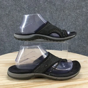 Merrell Sandals Womens 10 Hollyleaf Casual Slip On Slide Black Leather Flats - Picture 1 of 17
