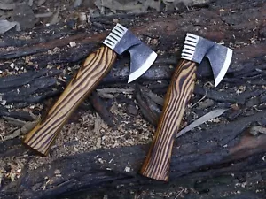 Carbon Steel Blade LOT Of 2PCS Handmade Mini Viking Axe With L/Sheath -BL- 4232 - Picture 1 of 23