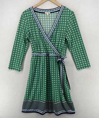 Vestido MAX STUDIO L Estampado Medallón Imitación Envoltura Manga 3/4 Elastizado Jersey Verde Foto 1 de 4