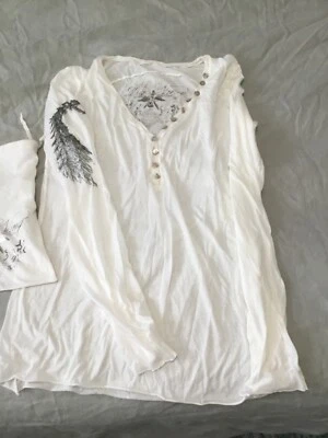 Da Nang Long Sleeve 100% Lightwight Cotton Tatoo T shirt/Top in Off White Sz L - Изображение 1 из 4