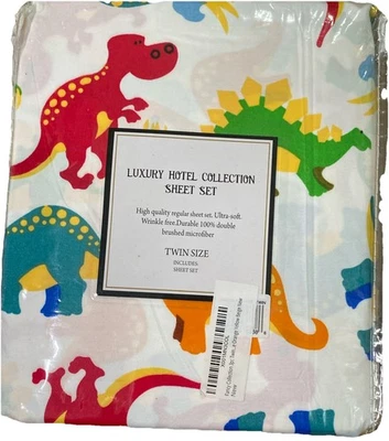 Luxury Hotel Collection Sheet Set Twin - Multicolored Dinosaurs NEW - Image 1 of 2