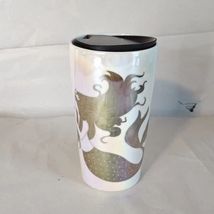 Starbucks Siren Mermaid Ceramic Travel Mug 12 oz Iridescent Tumbler Coffee Cup - Picture 1 of 12