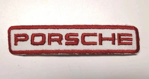 Vintage Porsche Small Patch Embroidered Sew Iron On 4.5"x1" Red White Jacket 70s - Picture 1 of 2