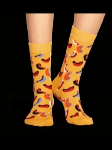 HAPPY SOCKS Womens Orange Printed Casual Crew Socks 10-13 - Picture 1 of 2