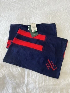 Ralph Lauren | Scarf Shawl 26”X53" Nautical Red Navy Striped Logo Cotton NWT - Picture 1 of 6