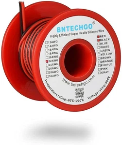 22 Gauge Flexible 2 Conductor Parallel Silicone Wire Spool Red Black High Resist - Picture 1 of 12