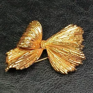 Vintage 1966 GROSSE Gold Tone Textured & Polished Bow Pin Brooch GERMANY. 13-493 - Picture 1 of 6