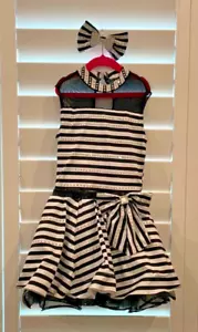 Weissman black and white stripe dance figure skating dress girls size large LC - Picture 1 of 7