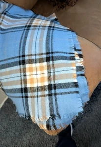 Vintage Blue and Black Decorative Plaid Throw Blanket Very Light Weight 58 x 58 - Picture 1 of 3