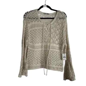 Dex Sweater Size M Boho Open Crochet Knit Bell Sleeve Oversize NEW Off White - Picture 1 of 10
