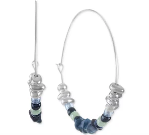 STYLE & CO SILVER-TONE BLUE MULTI-BEAD LARGE HOOP EARRINGS 2.1" NWT BRAND NEW - Picture 1 of 5