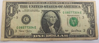 USA 2001 SERIES, PAPERMONEY, WASHINGTON 1 DOLLAR, L@@K, G, USED, C 08577304E - Image 1 of 2