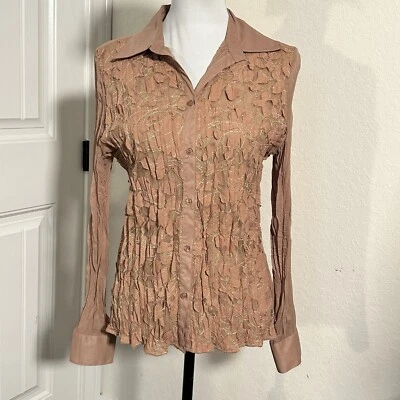 Blusa para mujer Claudia Richard mediana marrón cuello transparente abotonada Foto 1 de 4