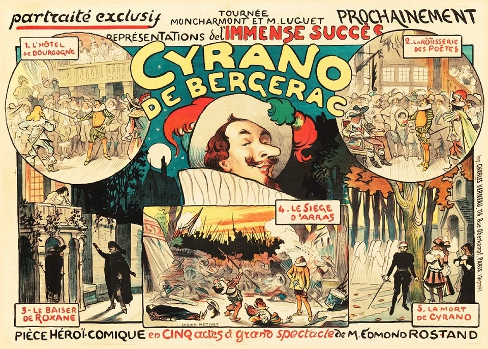 POSTERSANDCO CYRANO de BERGERAC ThéATRE 1890 Rizo-POSTER LITHO 70x100cm d'une AFFICHE VINTAGE