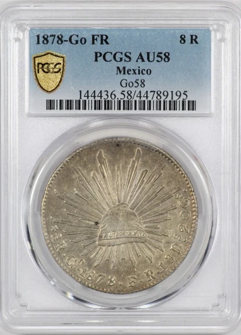 PCGS AU58 1878-Go FR Mexico 8 Reales Guanajuato Silver Coin Cover