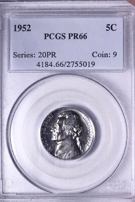 PROOF 1952 Jefferson Nickel PCGS PR66 FREE SHIPPING KHR - Image 1 of 3
