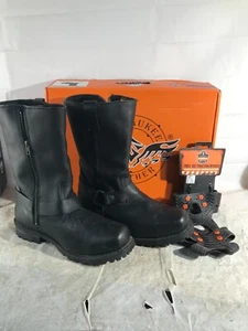 Milwaukee Leather Black Engineer Boots Size 12 w/ Trex Ice Spikes - Picture 1 of 13