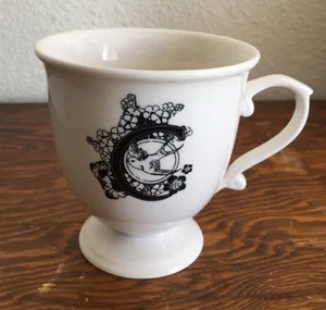 ANTHROPOLOGIE MONOGRAM ALPHABET LETTER INITIAL C FOOTED MUG BIRD FLOWERS - Picture 1 of 5
