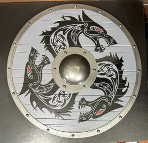 Escudo de madera accesorios de metal pesado medieval vikingo hecho a mano escudo listo para la batalla - Imagen 1 de 6