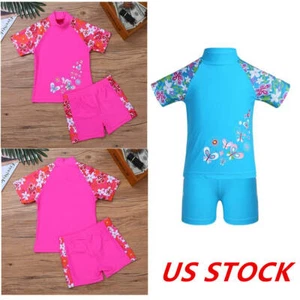 Kids Girls Tankini Swimsuit Floral Printed Top+Shorts Surfing Bathing Suits - Picture 1 of 16