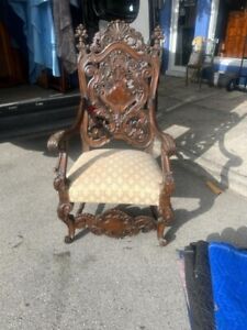 Large Antique Walnut American Throne Chair