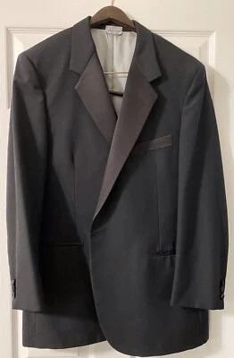 46 Chaqueta Esmoquin Negra Botones Satinados y Acentos 32” Abrigo Largo 31.5” Largo Brazo Foto 1 de 4