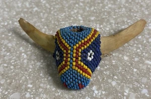 Boy Scout TIE SLIDE Beaded Indian Cow Steer Head Bone Neckerchief 4 In. - Picture 1 of 4