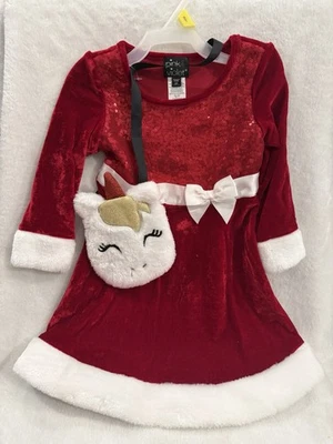 Nuevo con etiquetas Vestido de Navidad de Papá Noel 3T Rosa y Violeta Marca Rojo y Blanco con Cartera Foto 1 de 4