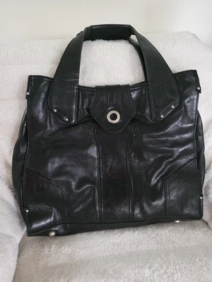 Bolso de Mano PERLINA Grande Negro Cuero Suave Gamuza Cartera Bolso Asa Superior Foto 1 de 4