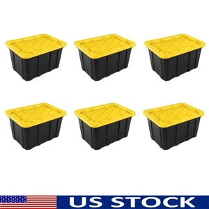Heavy Duty Storage Bin 27 Gallon Snap-On Lid Pack of 6 Stackable Totes New - Picture 1 of 10