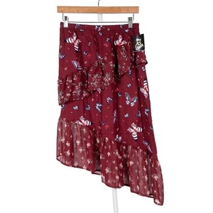 Art Class Ruffle Skirt XL 14 16 Girls New Maroon Floral Butterfly Asymmetrical - Picture 1 of 7