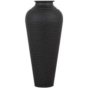 41cm Matt Black Hammered Vase With Lid - Metal Statement Piece Faux Flowers - Picture 1 of 4