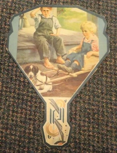 c1930s hand fan - little boys with their pooped-out puppy dog cart - Art Deco - Picture 1 of 1