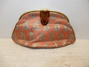 VINTAGE NOS PURSE WITH ENAMELED CLASP, COIN POUCH, MIRROR AND COMB - Picture 1 of 6
