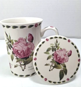 Kent Keramik Becher Rosa Rosen Blumen Porzellan 8 Unzen Tee Kaffee Tasse mit Deckel Untersetzer - Bild 1 von 16
