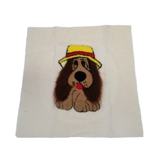 Quilt Square Hand Embroidered Animal Hound Dog Hat Unfinished Vintage Handmade - Picture 1 of 10