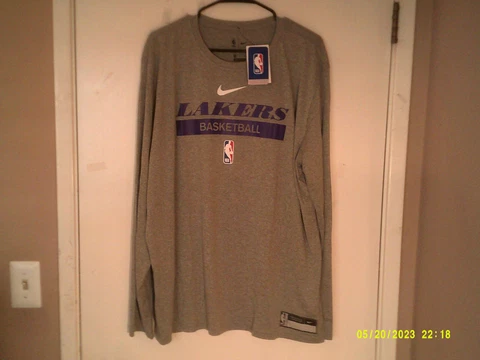 NIKE DRI-FIT BASKETBALL "LA Lakers LS Tee" MEN'S GREY T-SHIRT 2XL DR6523-063 Cover