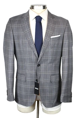 Hugo Boss Sport Coat 46 L Mens Grey Blue Plaid Wool Slim Fit Hutson Blazer - Image 1 of 4