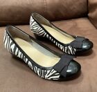 Cole Haan Zebra Fur Patent Leather Wedge Size 9B Low Heel Round Toe Bow Shoe