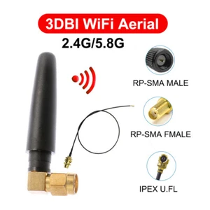 Router WiFi Pigtail 2.4GHz 5.8GHz RP-SMA IPEX PC WiFi Antenne 3DBI WLAN Antenne - Afbeelding 1 van 10