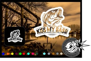 Kiss my Bass Fishing Car Window bumper laptop sticker Vinyl Decal angling Carp - Picture 1 of 2
