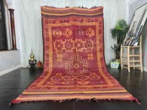 -VINTAGE RUG- BeniMguiled Handmade 6'1" x 11'4" Berber Geometric Red Orange Rug - Picture 1 of 10