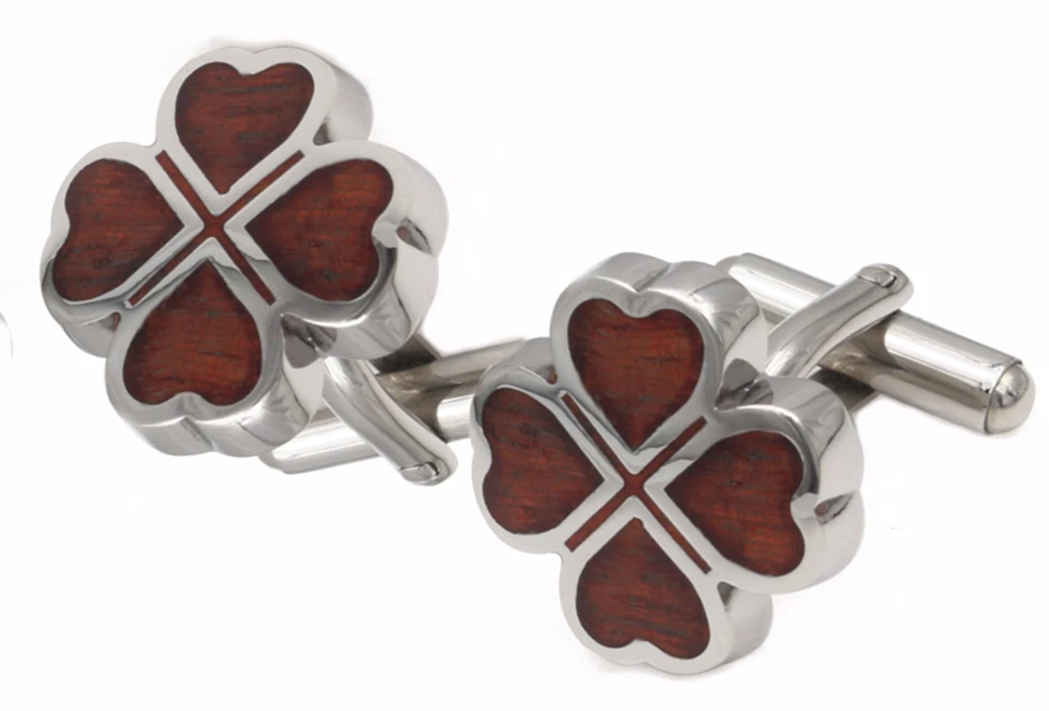 Роскошная инкрустация деревом красного дерева и серебро мужской подарок на 5-ю годовщину свадьбы запонки - Изображение 1 из 1