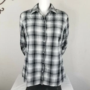 Westbound Black and White Plaid Button Front Long Sleeve Blouse - Picture 1 of 7