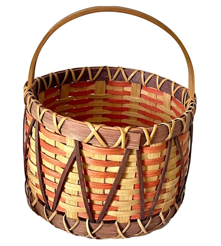 Gathering Basket Handmade Signed Teresa Thomas Wood Base Split Oak Handle VTG Cover