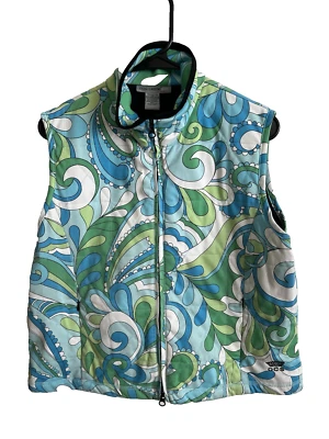 Chaleco acolchado OLEG CASSINI para mujer PETITE XL PXL colorido moderno cremallera azul verde Foto 1 de 4