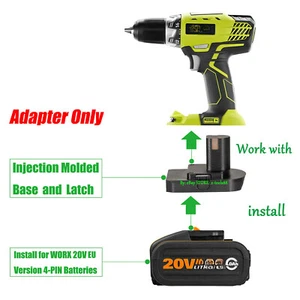 1 Adapter for WORX 20V EU Ver. 4-PIN (Not 6-PIN) Battery, Fits Ryobi 18V Tools - Picture 1 of 6